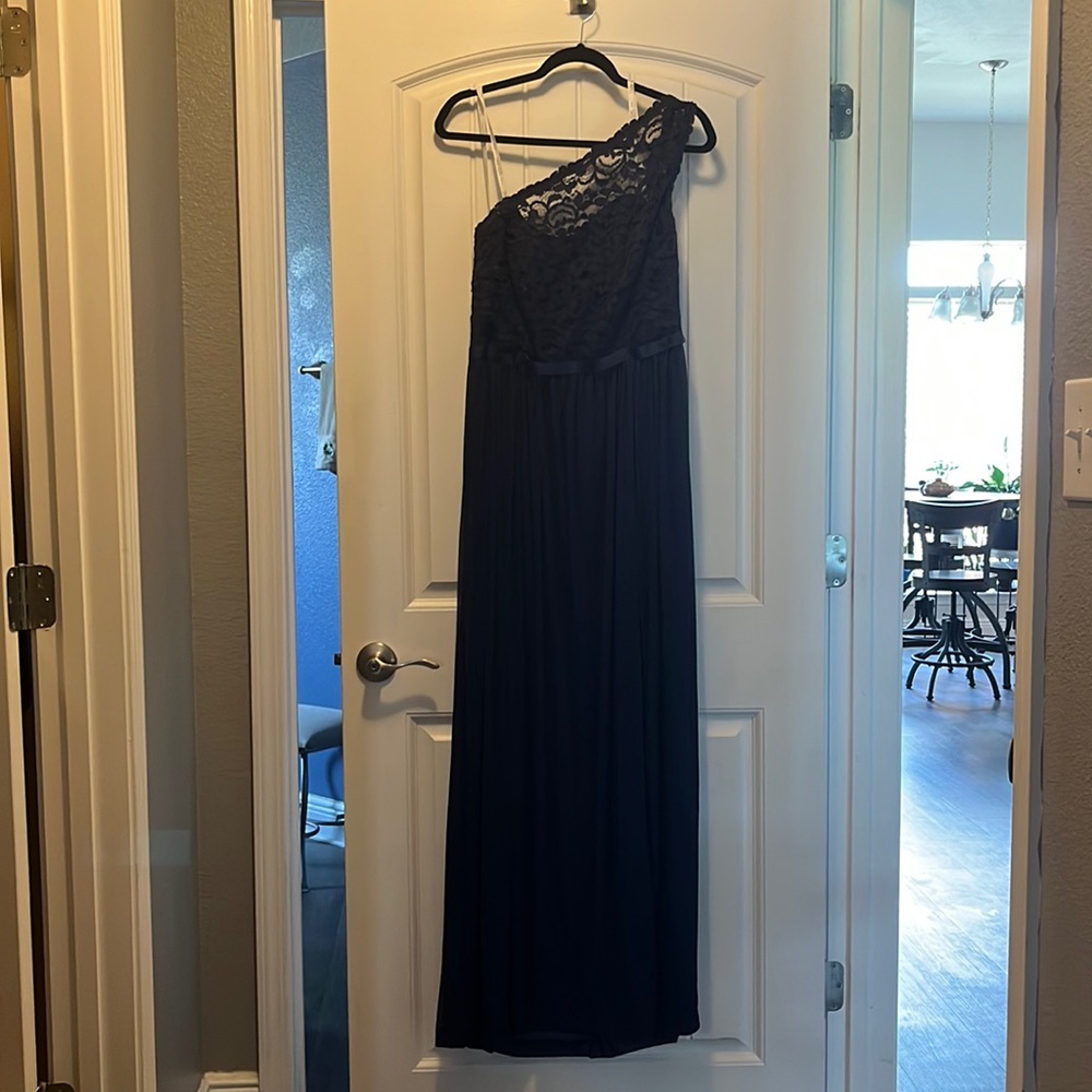 David’s Bridal Marine one shoulder bridesmaid dress